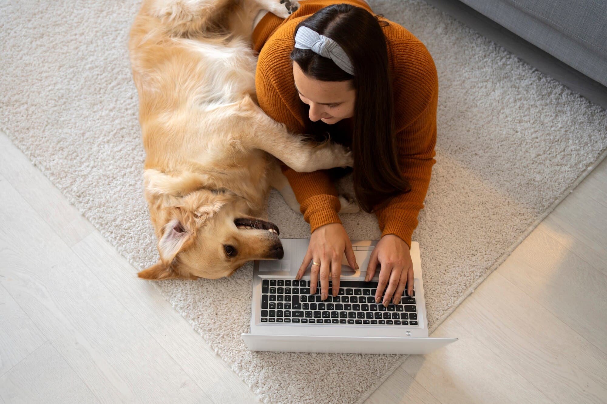 Person with laptop and dog